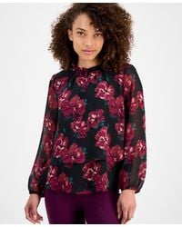 Anne Klein - Ruffle Neck Long Sleeve Chiffon Top P Xxs Xl - Lyst