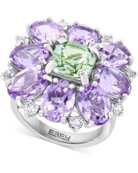 Effy - Effy® Pink Amethyst (10-1/10 Ct. T.w.) & Green Quartz (2-3/4 Ct. T.w.) Flower Statement Ring Sterling Silver - Lyst
