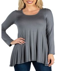 24seven Comfort Apparel - Long Sleeve Solid Color Swing Style Flared Tunic Top - Lyst