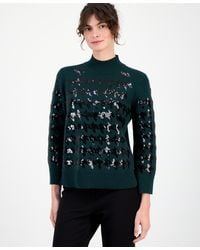 Anne Klein - Houndstooth Sequin Mock-neck Sweater - Lyst