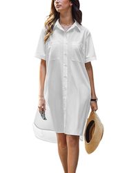 CUPSHE - Short Sleeve Patch Pocket Midi Shirt Beach Dress - Lyst