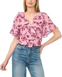 Cece - V-neck Short-flutter Sleeve Blouse - Lyst