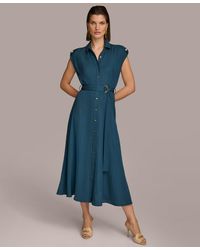 Donna Karan - Button-front Tie-waist Dress - Lyst