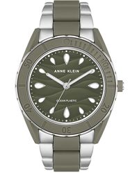 Anne Klein - Three-hand Quartz Silver-tone And Olive Green Solar Oceanwork Plastic Bracelet Watch - Lyst