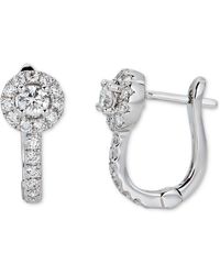 Macy's - Diamond Halo Cluster Small Hoop Earrings (1/2 Ct. T.w. - Lyst