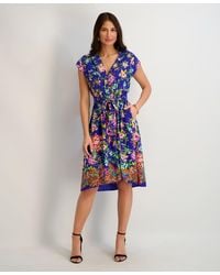 Kensie - Printed V-neck Smocked-back A-line Dress - Lyst