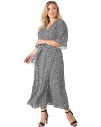 Standards & Practices - Plus Size V-neck Print Kimono Wrap Maxi Dress - Lyst