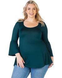 24seven Comfort Apparel - Plus Size Long Bell Sleeve Flared Tunic Top - Lyst