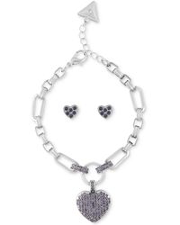 GUESS Slider Close Link Bracelet with Pave Heart Charm 