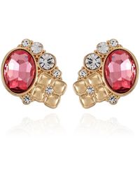 Tahari - Tone Rose Glass Stone Clip On Earrings - Lyst