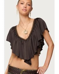 Edikted - Deena Ruffled V Neck Top - Lyst
