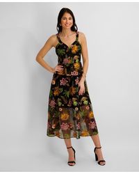 Kensie - Embroidered Mesh V-neck Midi Dress - Lyst