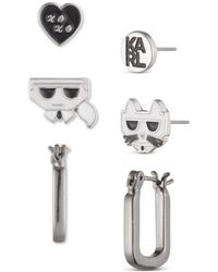 Karl Lagerfeld - 3-pc. Silver-tone Earrings Set - Lyst