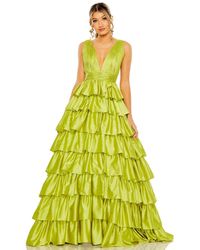 Mac Duggal - Ruffle Tiered Pleated Sleeveless V Neck Gown - Lyst