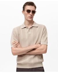 Mango - Striped Openwork Knit Polo Shirt - Lyst
