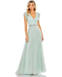 Mac Duggal - Sequined Wrap Over Ruffled Cap Sleeve Gown - Lyst