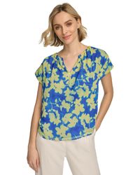Calvin Klein - Short Sleeve Floral-print Blouse - Lyst
