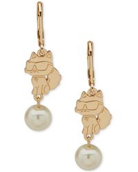 Karl Lagerfeld - Gold-tone Choupette & Imitation Pearl Double Drop Earrings - Lyst