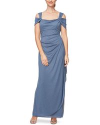 alex evenings ruched draped brooch gown