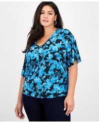 INC International Concepts - Plus Size Printed V-neck Short-sleeve Top - Lyst
