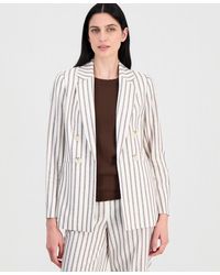 Anne Klein - Linen-blend Striped Open Front Blazer - Lyst