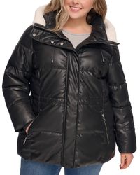 DKNY - Plus Size Faux-leather Faux-shearling Hooded Anorak Puffer Coat - Lyst