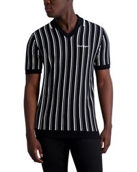 Karl Lagerfeld - V-neck Striped Sweater Polo Shirt With Logo - Lyst