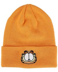 Garfield - Face Character Cuffed Flat Embroidery Logo On Acrylic Knitted Woven Beanie - Lyst