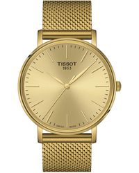 Tissot - Swiss Everytime Gold Pvd Stainless Steel Mesh Bracelet Watch 40mm - Lyst