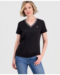 Nautica - Jeans Solid Stripe-trim V-neck - Lyst
