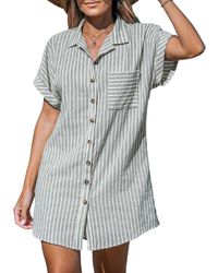 CUPSHE - Striped Collared Button-up Mini Cover-up - Lyst