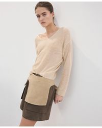 Mango - V-neck Lace Pattern Knitted Sweater - Lyst