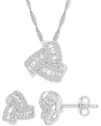 Macy's - 2-pc. Set Cubic Zirconia Round & Baguette Love Knot Pendant Necklace & Coordinating Stud Earrings - Lyst