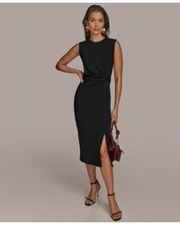 Donna Karan - Jewel-neck Front-slit Sheath Dress - Lyst