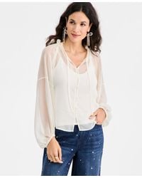 On 34th - Blouson-sleeve Split-neck Button-front Blouse - Lyst