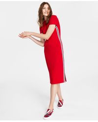 Tommy Hilfiger Synthetic Ribbed Tipped Sheath Midi Dress in Blue | Lyst Canada