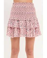 Free the Roses - Smocked Textured Floral Tiered Mini Skirt - Lyst