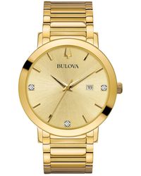 Bulova - Men's Diamond Dress Diamond-accent Gold-tone Stainless Steel Bracelet Watch 42mm - Lyst