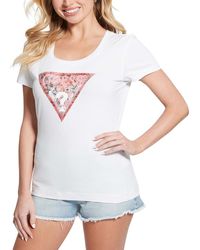 Guess - Embellished Triangle Logo Scoop-neck T-shirt - Lyst