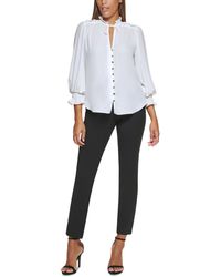 DKNY - Petite Tie-neck Button-front Ruffled Top - Lyst
