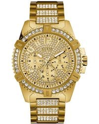 Guess - Men's Crystal Gold-tone Stainless Steel Bracelet Watch 46mm U0799g2 - Lyst