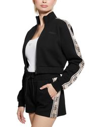 Guess - New Britney Logo-sleeve Zip-front Cropped Sweatshirt - Lyst