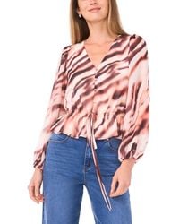 1.STATE - Button Front V-neck Printed Blouse - Lyst