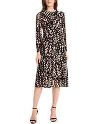Maggy London - Printed Long-sleeve Pleated Dress - Lyst