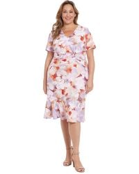 London Times - Plus Size Floral-print Twist-front Midi Dress - Lyst