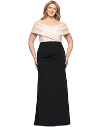 Betsy & Adam - Plus Size Mixed-material Off-the-shoulder Gown - Lyst