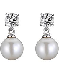 Genevive Jewelry - Sterling Silver Cubic Zirconia Pearl Drop Earrings - Lyst
