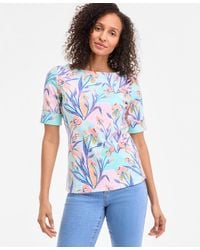 Style & Co. - Floral-print Boat-neck Elbow-sleeve Top - Lyst