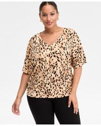 INC International Concepts - Plus Size Printed V-neck Short-sleeve Top - Lyst