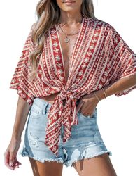 CUPSHE - Open Front Tie-waist Boho Cover-up Top - Lyst
